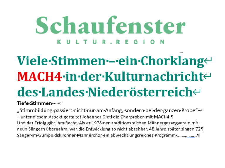 MACH4 in der NÖ Kulturzeitung Schaufenster